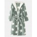 Mens Thick Star Print Home Sashes Plush Warm Hooded Sleepwear Robes With Pocket