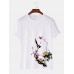 Mens Bird   Plum Bossom Print Short Sleeve Cotton T  Shirts