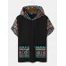 Mens Tribal Geometric Print Patchwork Double Pocket Short Sleeve Hooded T  Shirts