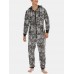 Mens Tie Dye Hooded Jumpsuits Home Fleece Plush Sleepwear With Pocket