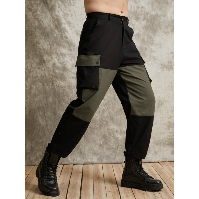 Men Outdoor Contrast Colorblock Multi Pocket Utility Ankle Length Cargo Pants