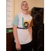 Mens Colorful Striped Letter Print Patchwork Casual Short Sleeve T  Shirts