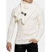 Mens Warm Solid Color Round Neck Long Sleeve Knitted Sweaters With Scarf