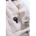 Mens Patchwork Design Pocket Zipper Shearling Long Sleeve Jacket