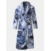 Mens Tie Dye Flannel Thick Pocket Long Sleeve Calf  Length Home Sleepwear Robes