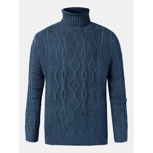 Mens Warm Solid Color High Neck Knitted Sweaters