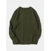 Men Solid Cable Knit Round Neck Casual Pullover Sweaters