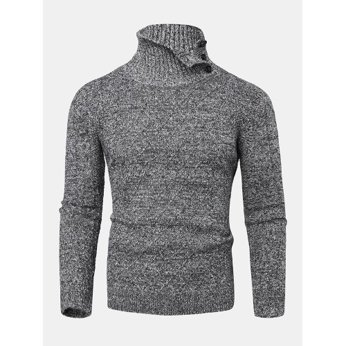 Mens Texture Solid Color High Waist Warm Long Sleeve Knitted Sweaters