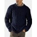 Men Solid Cable Knit Round Neck Casual Pullover Sweaters