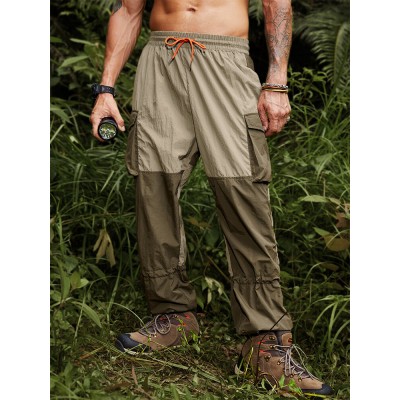 Men Colorblock Multi Pocket Drawstring Ankle Length Cargo Pants